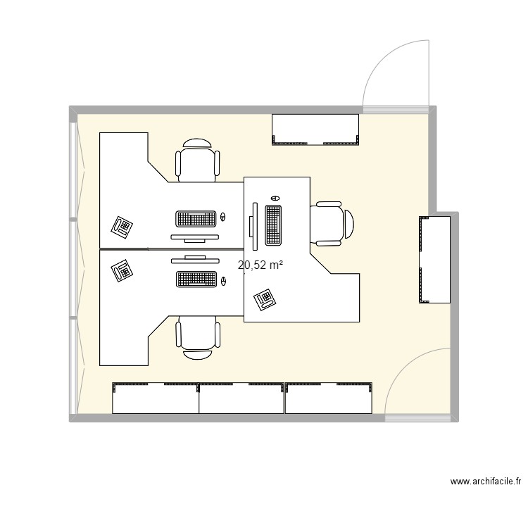 bureau. Plan de 1 pièce et 21 m2