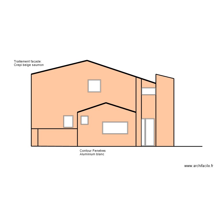 Plan de Façade 1 Etat Initial. Plan de 6 pièces et 55 m2