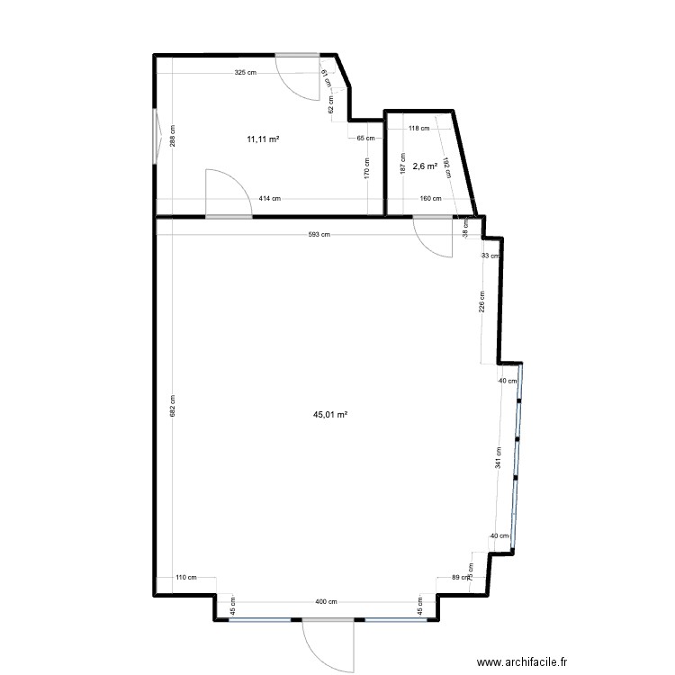 Plan Local. Plan de 3 pièces et 59 m2