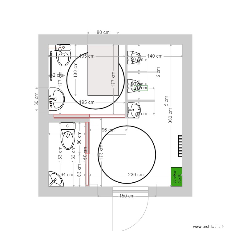 WC la HALL conseillé par M LeM. Plan de 0 pièce et 0 m2