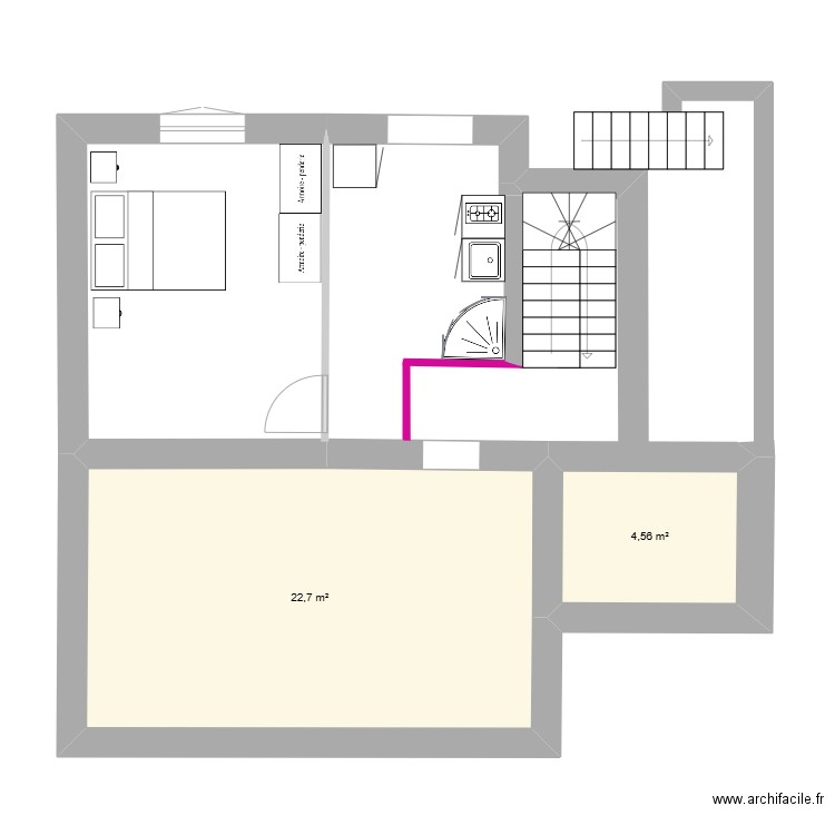 SOUS-SOL sans toilette dalle. Plan de 2 pièces et 27 m2