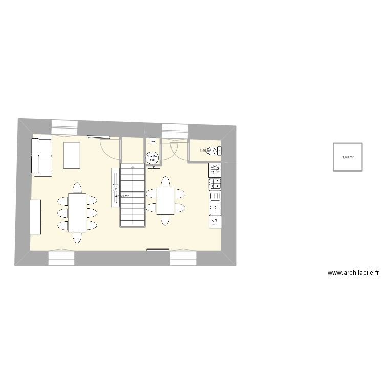 1er etage villedieu. Plan de 3 pièces et 46 m2