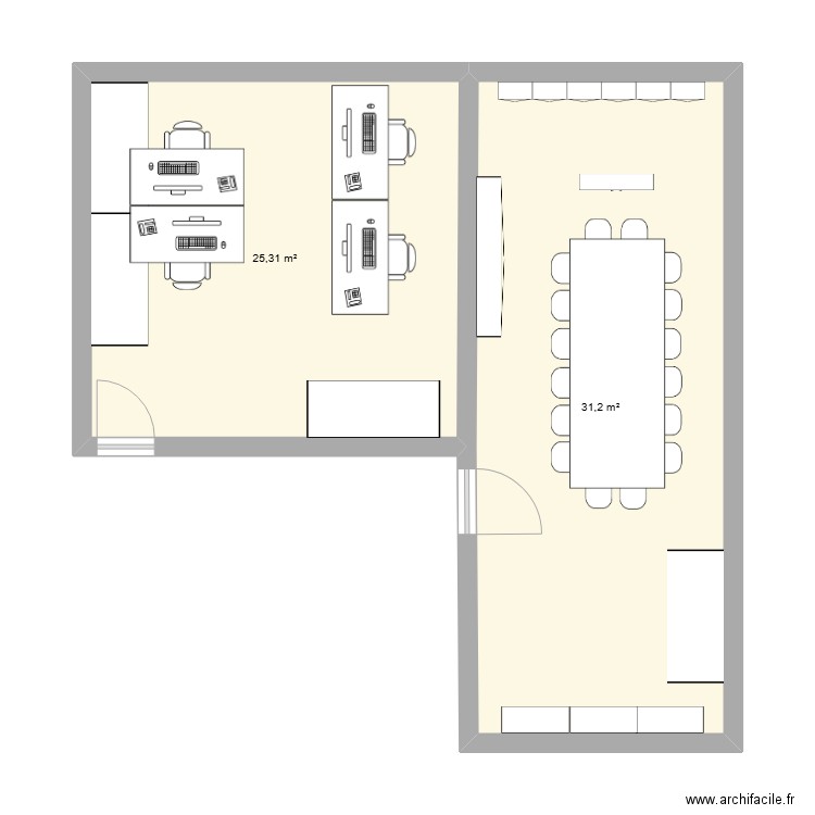 Siege v2. Plan de 2 pièces et 57 m2