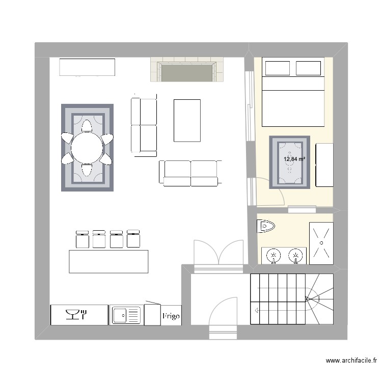 plan RDC RIAD TERENE. Plan de 1 pièce et 13 m2