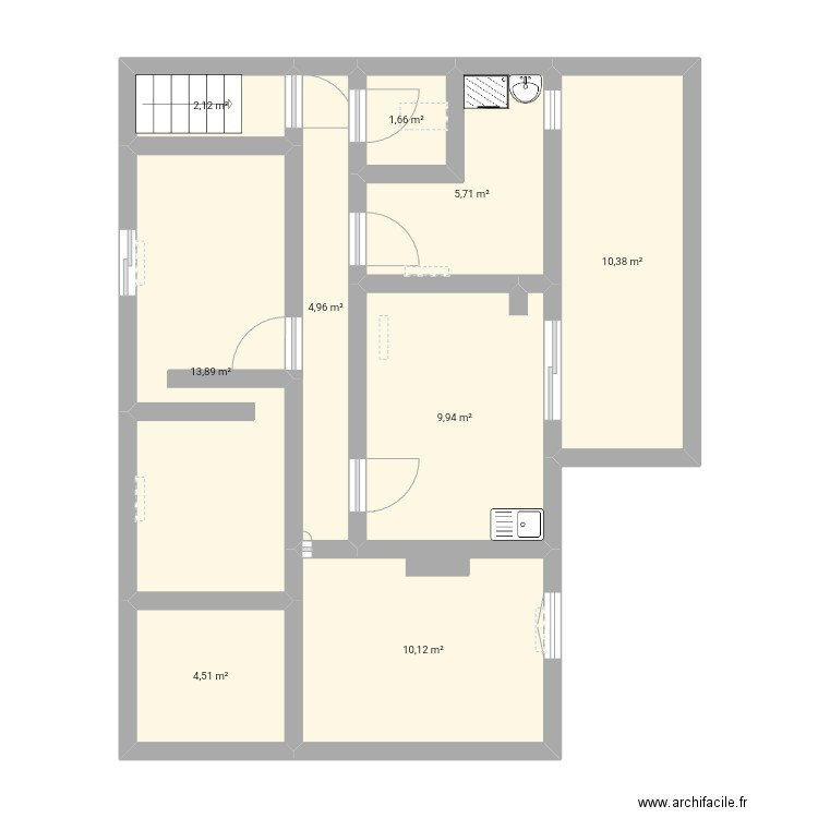 Ma maiso. Plan de 9 pièces et 63 m2