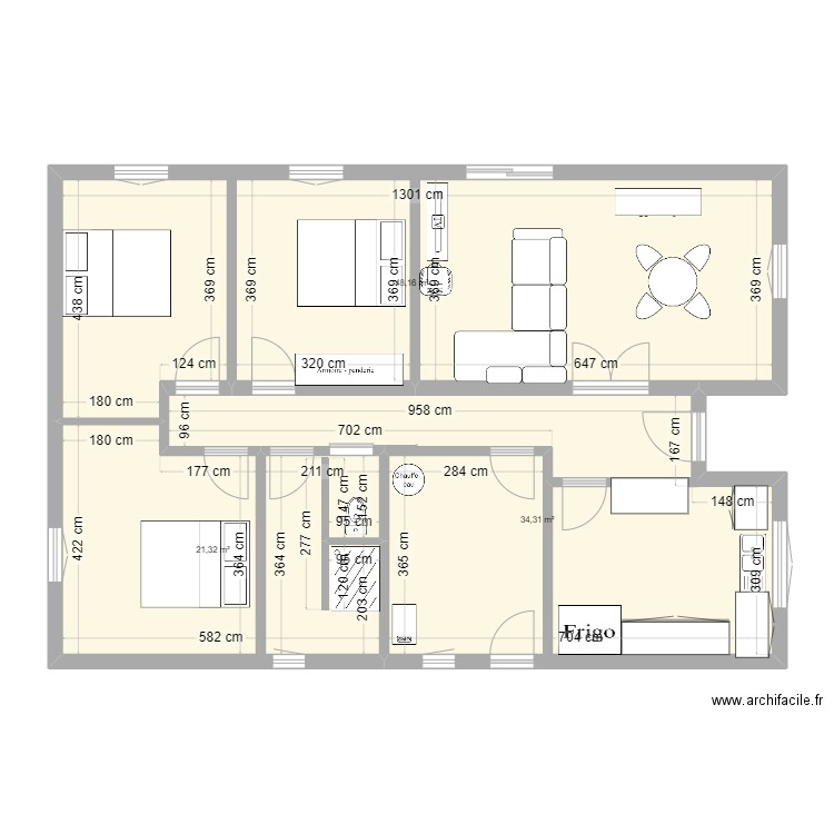 PROJET1. Plan de 3 pièces et 104 m2