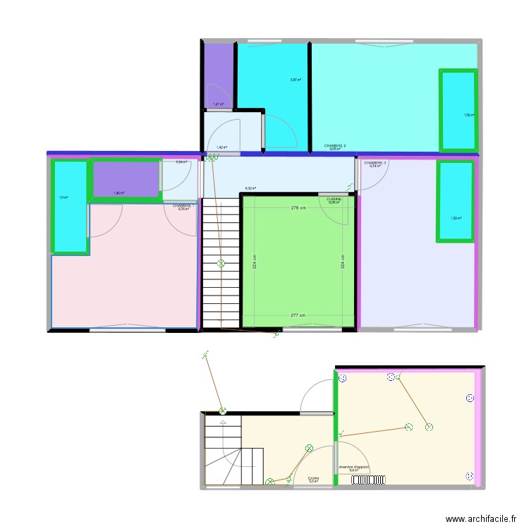 chambre 2. Plan de 15 pièces et 78 m2