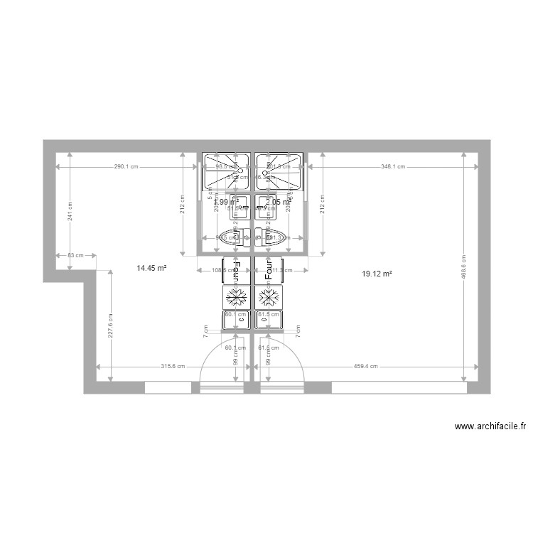 courtois 2 bureaux. Plan de 4 pièces et 38 m2