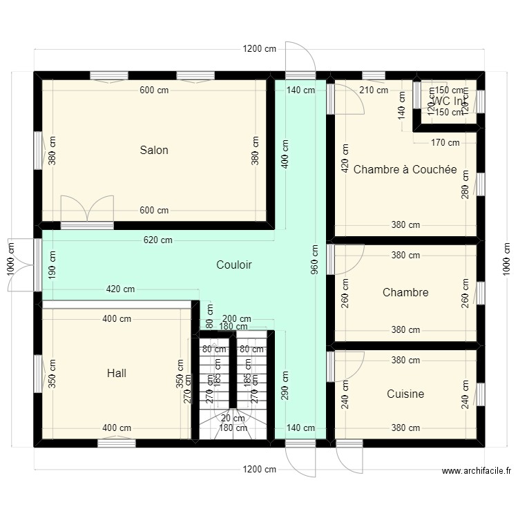 Plan 12m * 10m Client Maghtaa Lehjar F. Plan de 8 pièces et 102 m2