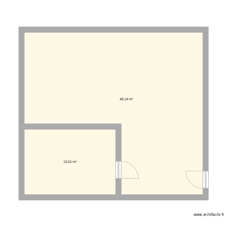 bbe. Plan de 2 pièces et 61 m2