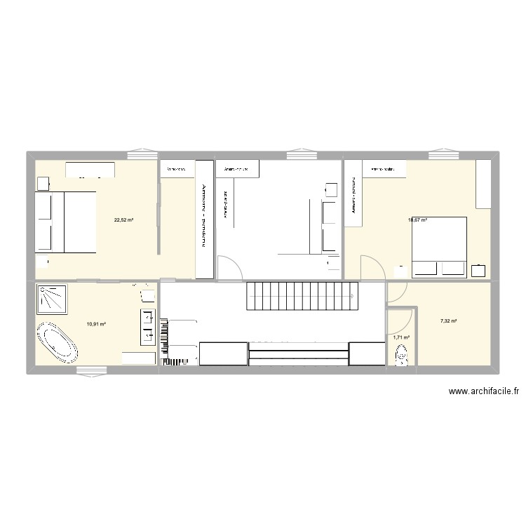 Réno maison 2. Plan de 5 pièces et 61 m2