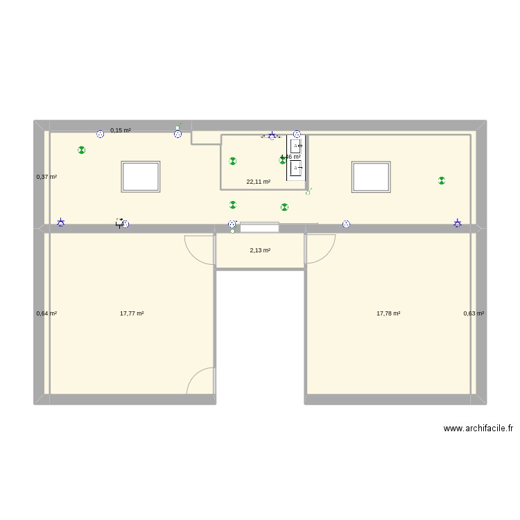 dernier etage. Plan de 8 pièces et 66 m2