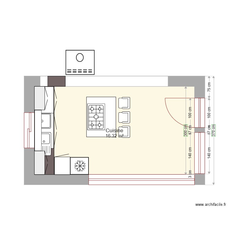 Cuisine ilot cuisson. Plan de 0 pièce et 0 m2