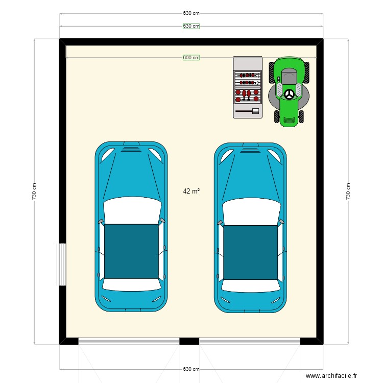 garage simple et atelier . Plan de 1 pièce et 42 m2