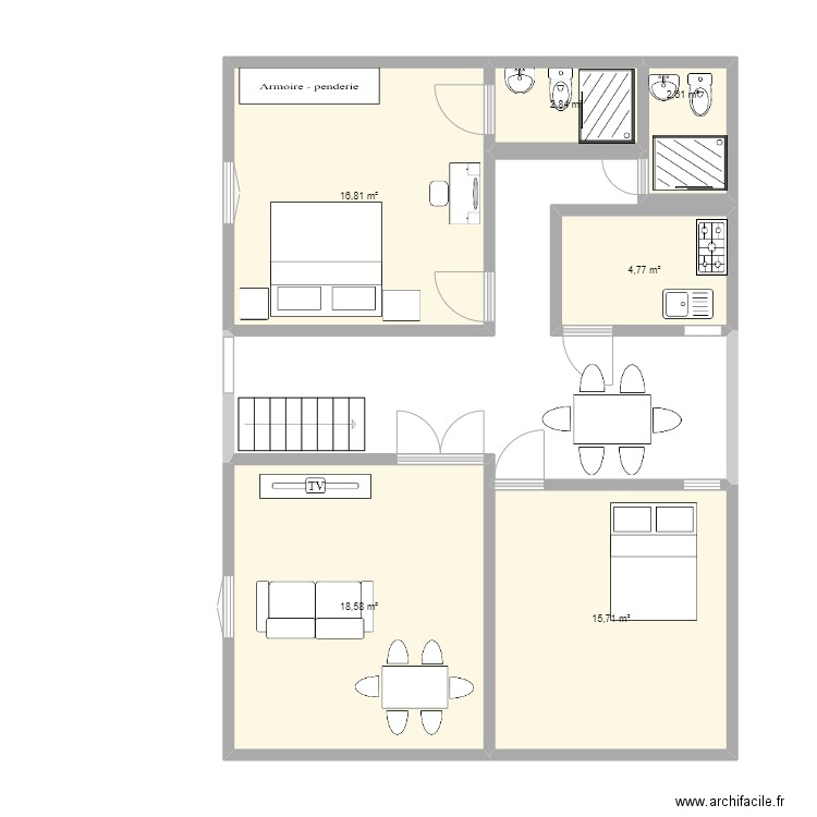 plan de maison 11/8 metres. Plan de 6 pièces et 61 m2