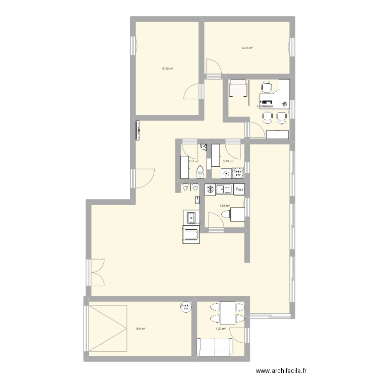 Maison M-C après travaux. Plan de 9 pièces et 142 m2