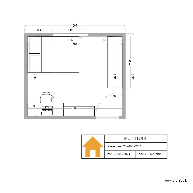 edaa phase 4 chambre adolescente. Plan de 1 pièce et 11 m2