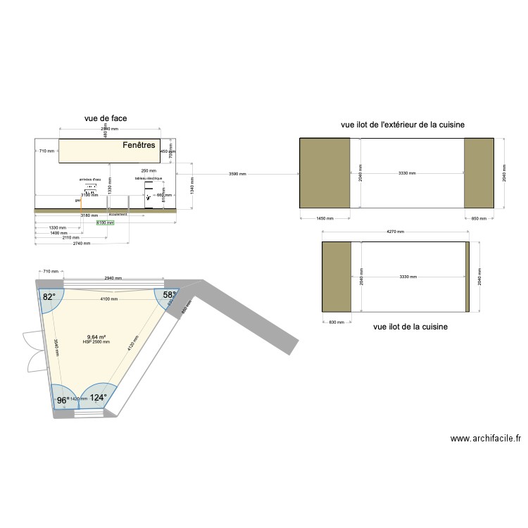 plan et cotes de la cuisine. Plan de 0 pièce et 0 m2