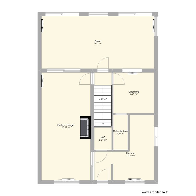 Rdc. Plan de 7 pièces et 88 m2