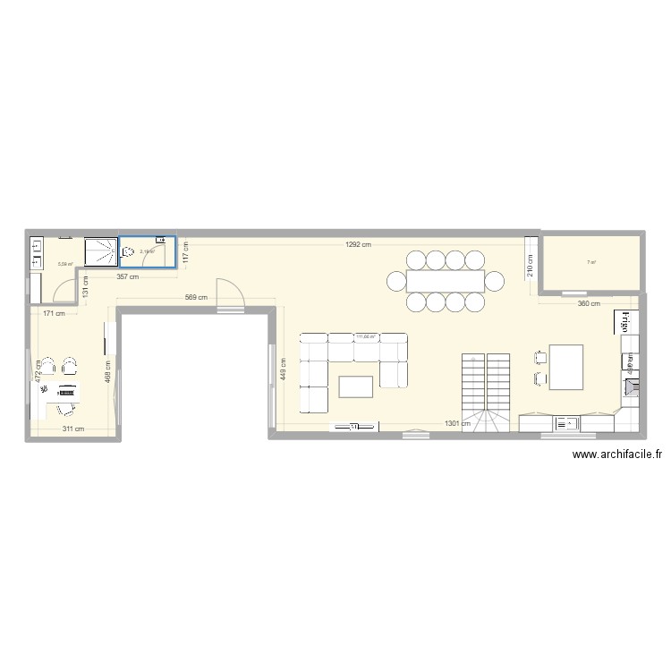 maison RDC. Plan de 4 pièces et 126 m2