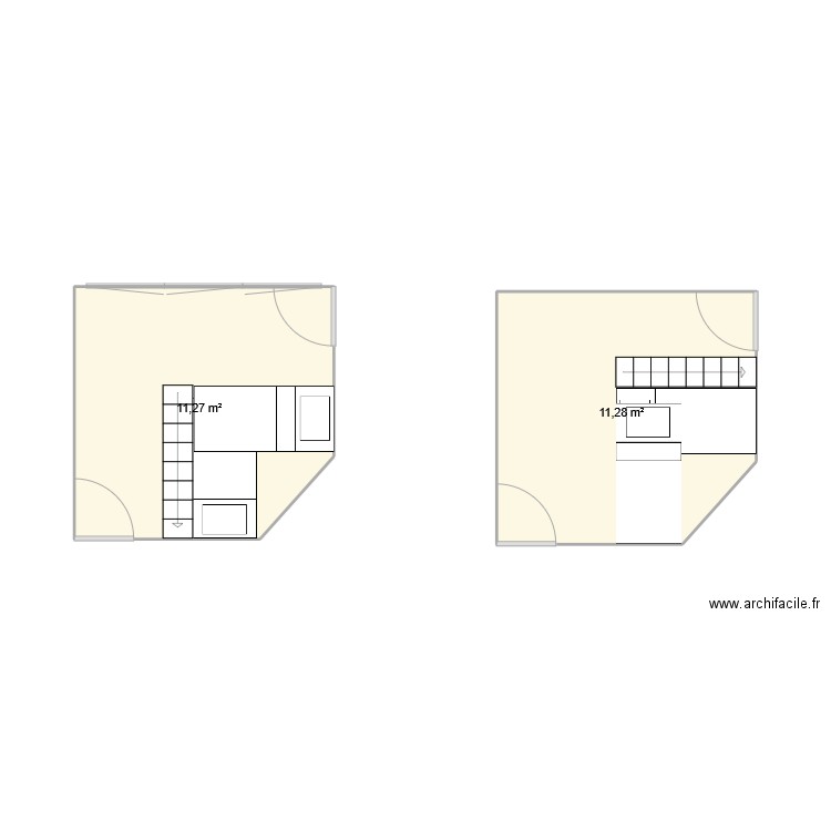 chambre enfant. Plan de 2 pièces et 23 m2