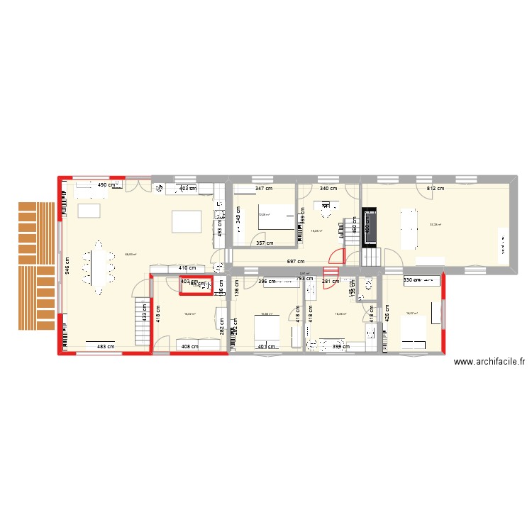 Les Hogues - modification 1. Plan de 18 pièces et 230 m2