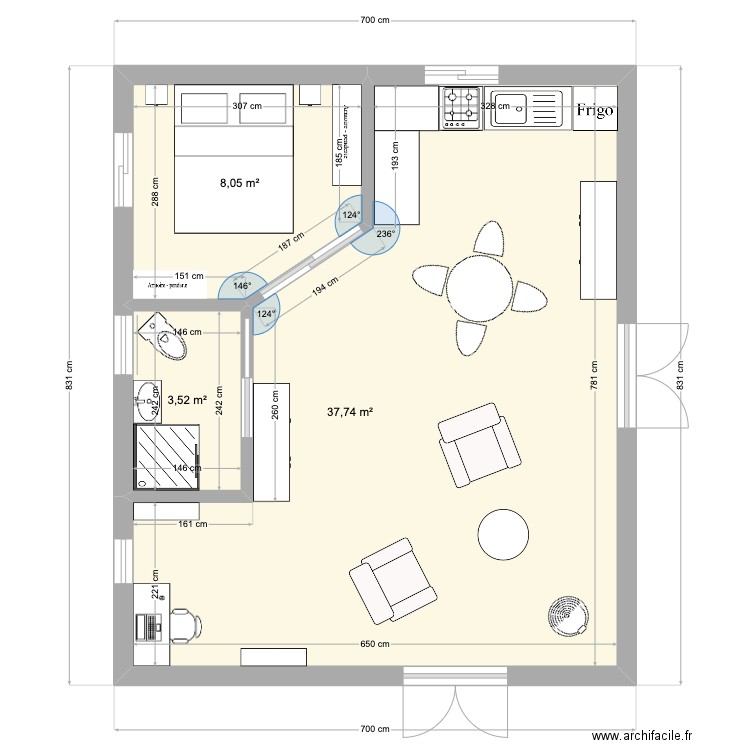 Petite maison 50 m2. Plan de 0 pièce et 0 m2