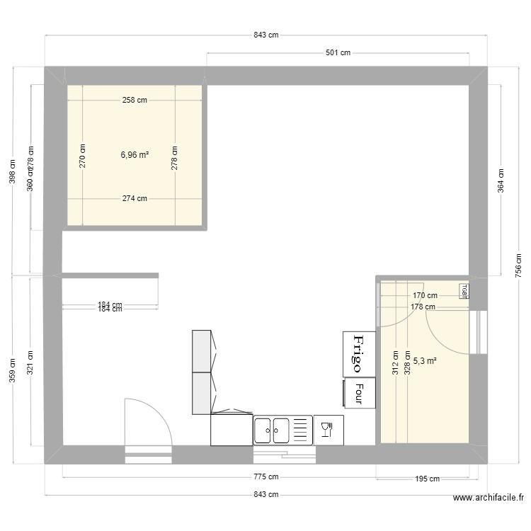 Maison GARONNE . Plan de 2 pièces et 12 m2