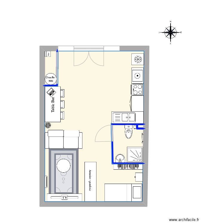Plan d'aménagement de studio (agence). Plan de 4 pièces et 37 m2