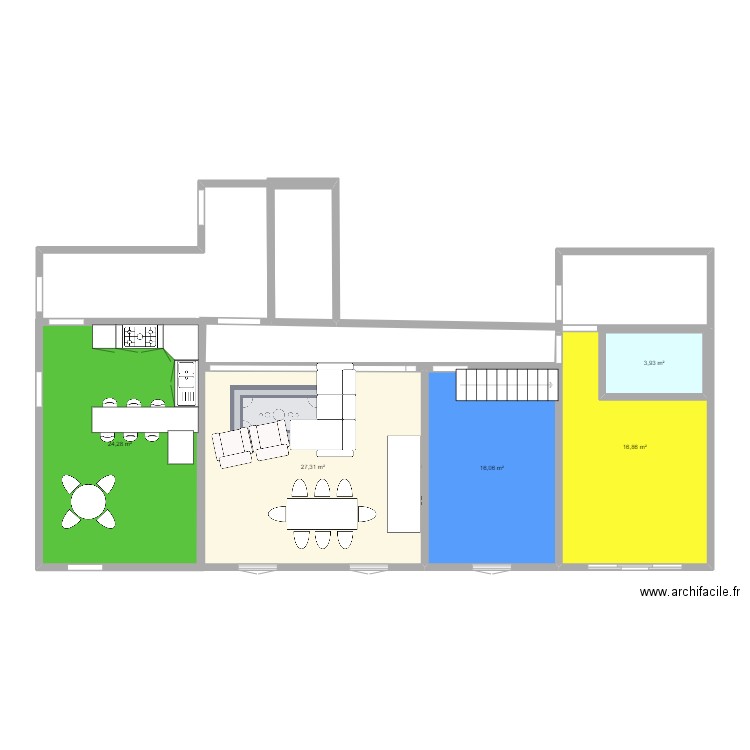 Plan Maison avec aménagement cuisine plus salle à manger. Plan de 5 pièces et 94 m2