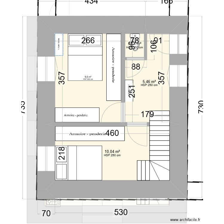 Voa_Longère escalier nord. Plan de 5 pièces et 60 m2