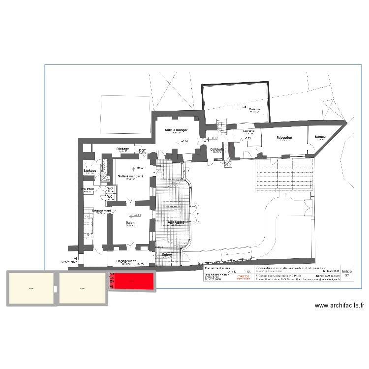 rdc. Plan de 3 pièces et 64 m2