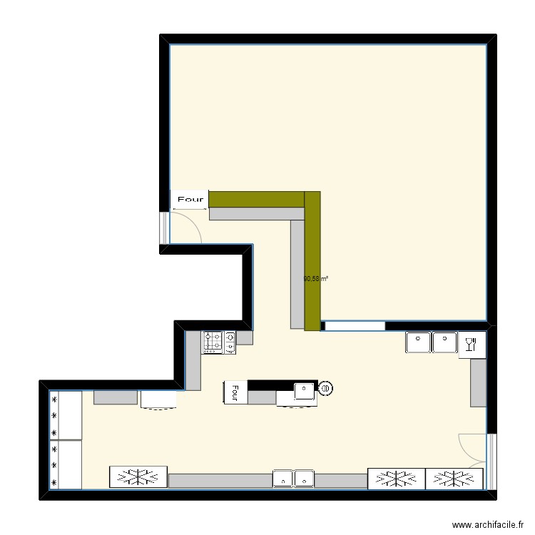 cocina La Forge. Plan de 1 pièce et 91 m2