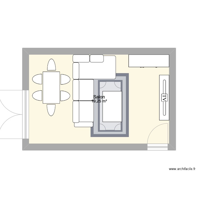 Plan salon. Plan de 1 pièce et 19 m2