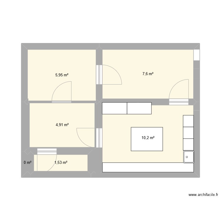 cuisine prep. Plan de 6 pièces et 30 m2