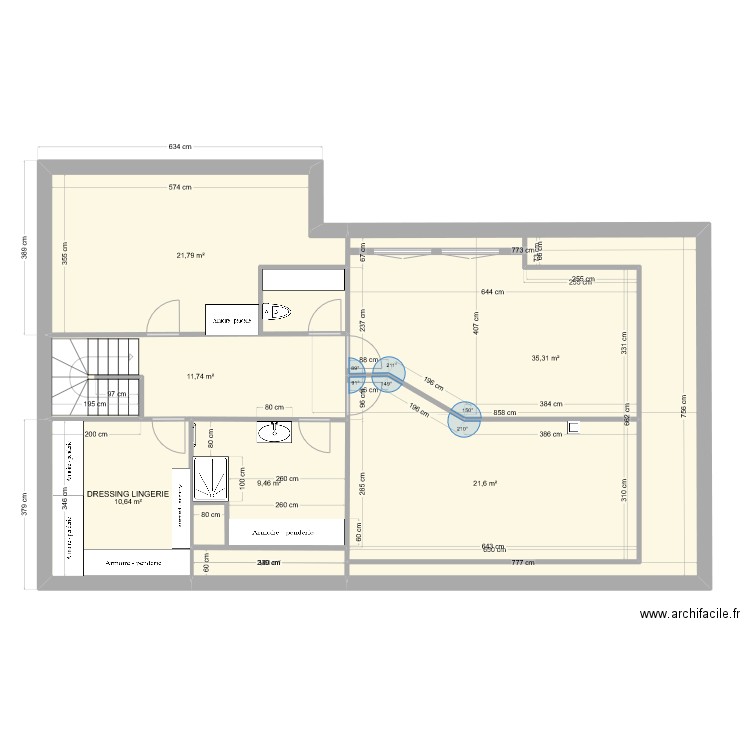 PLAN ETAGE LUISANT. Aménagement SALLE D'EAU. Plan de 7 pièces et 113 m2