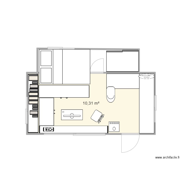 vide. Plan de 1 pièce et 10 m2