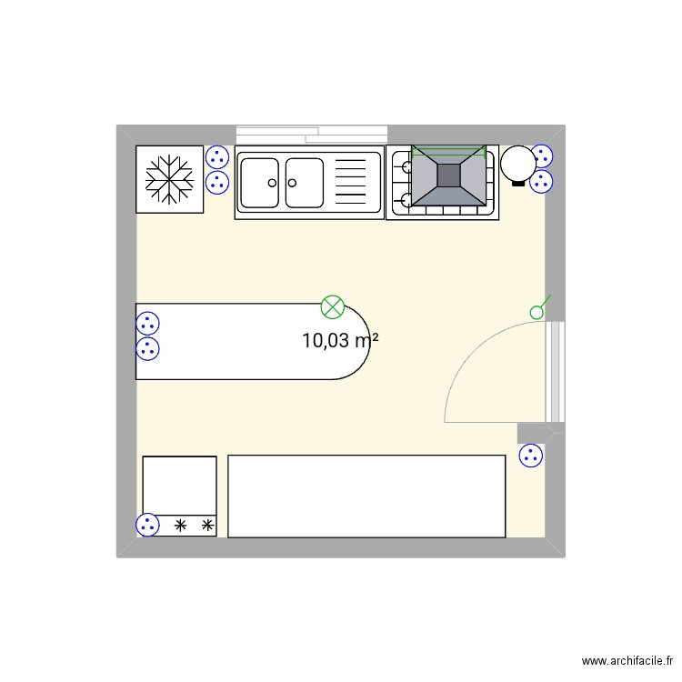 Cuisine 1re etage. Plan de 1 pièce et 10 m2