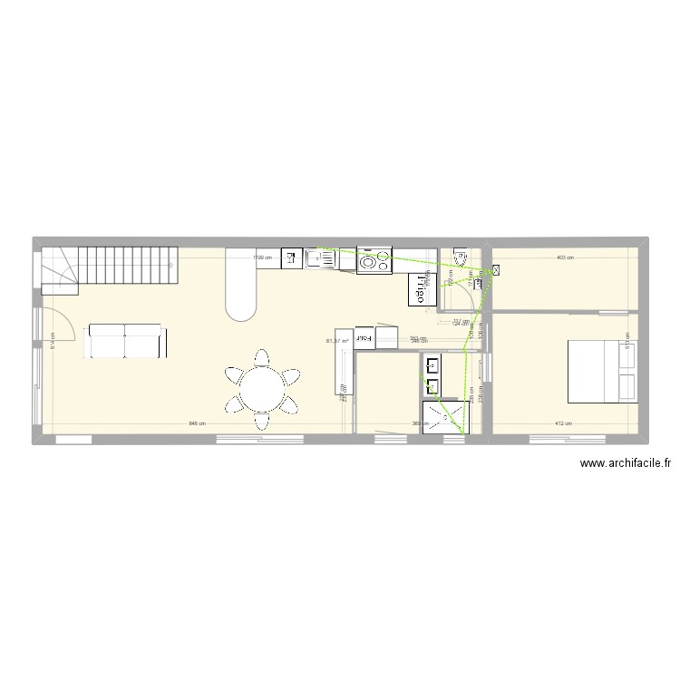 Villa 2 Equipotentielle RDC. Plan de 1 pièce et 81 m2