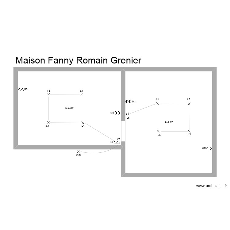 maison Fanny Romain Grenier. Plan de 2 pièces et 70 m2