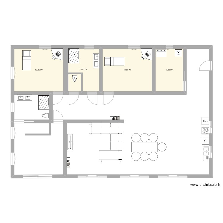 maison jessy et mark. Plan de 4 pièces et 44 m2