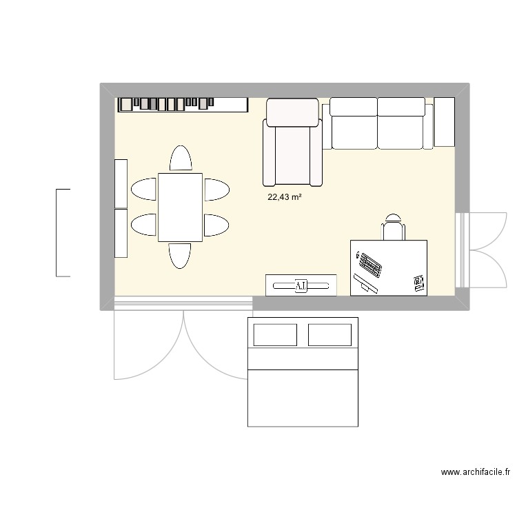 Salon 1. Plan de 1 pièce et 22 m2