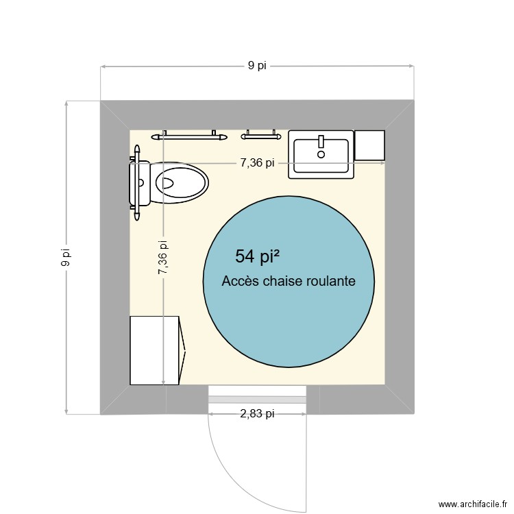 Salle de bain ext patinoire. Plan de 1 pièce et 5 m2