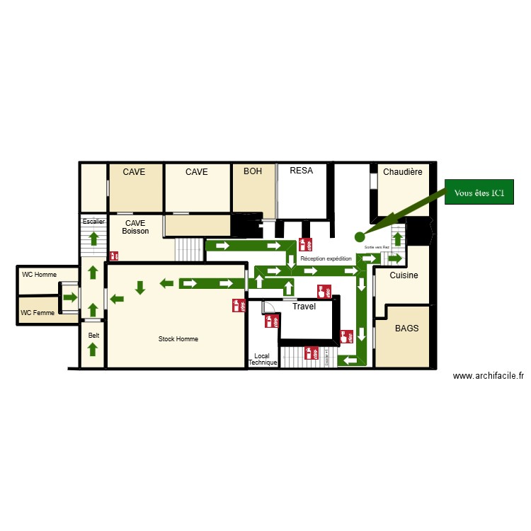 PLAN D'EVACUATION CAVE-1. Plan de 15 pièces et 151 m2