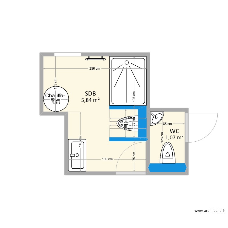 Thérond - SDE. Plan de 2 pièces et 7 m2