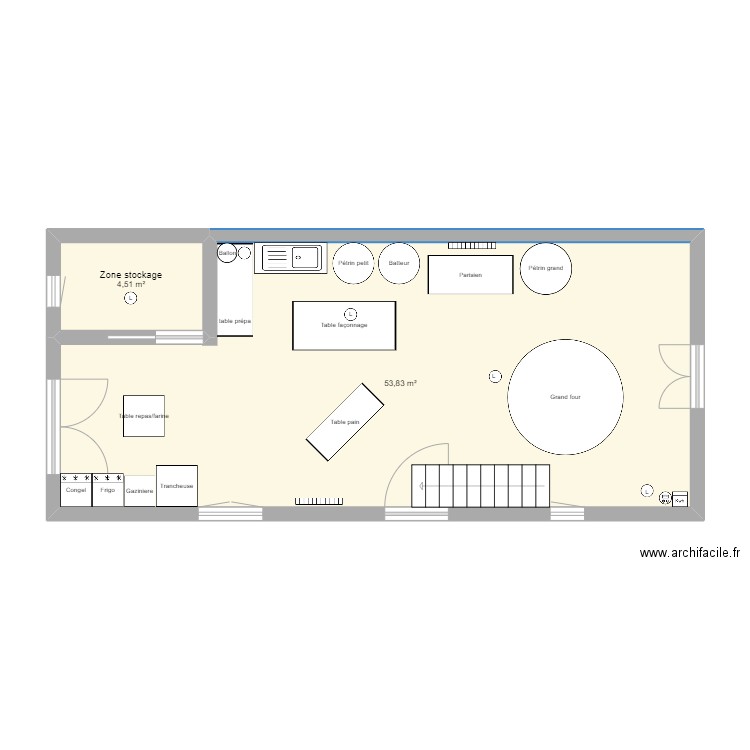 Fournil eclairage. Plan de 2 pièces et 58 m2