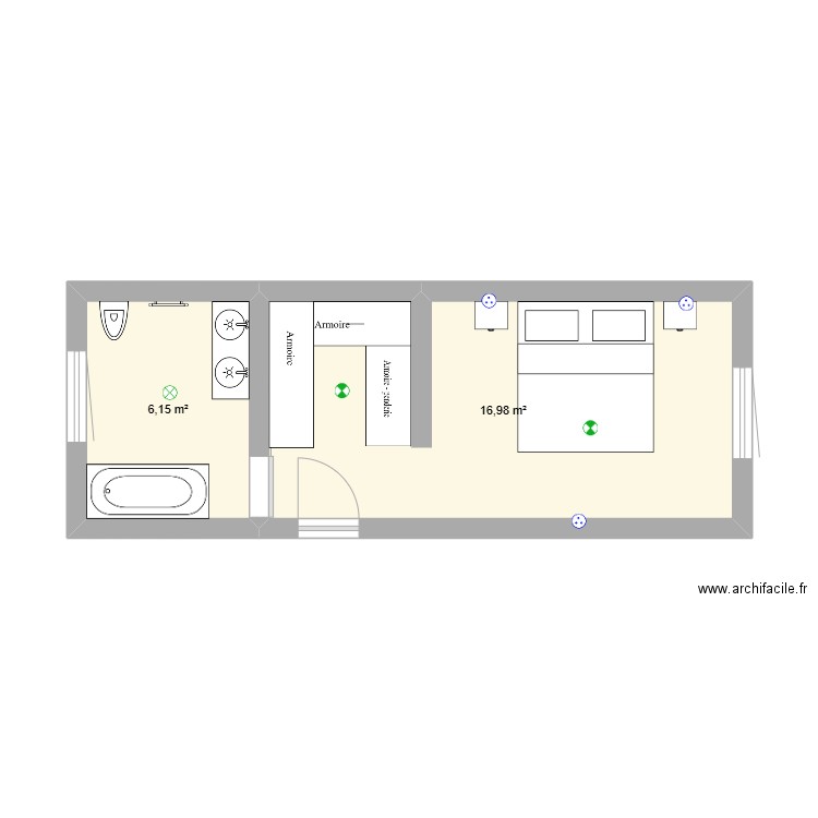 Suite parentale Langlois. Plan de 2 pièces et 23 m2