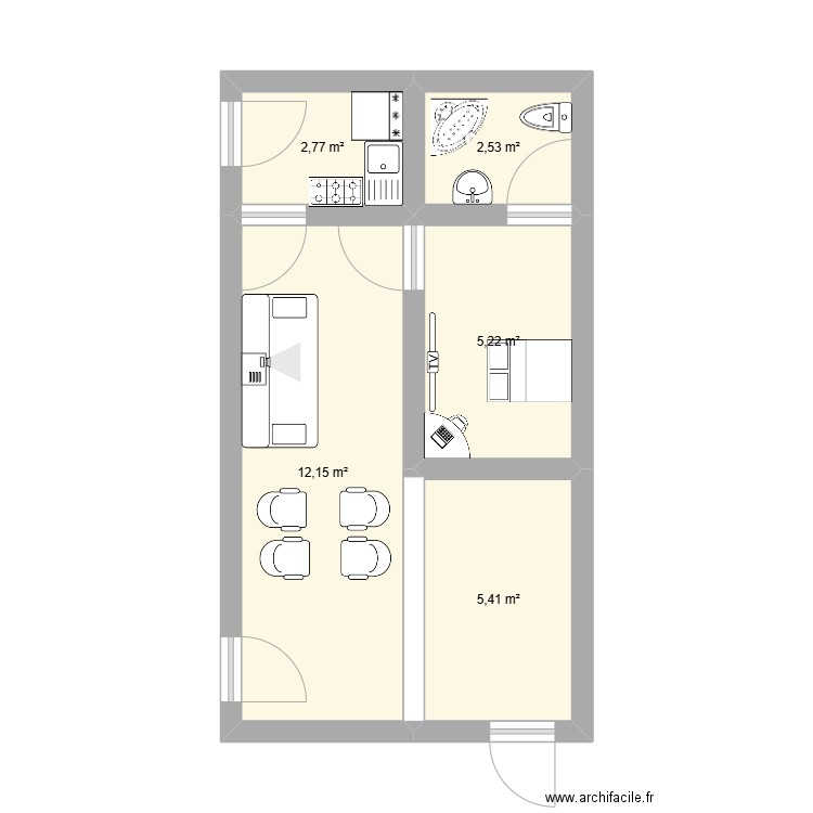 salle de classe. Plan de 5 pièces et 28 m2