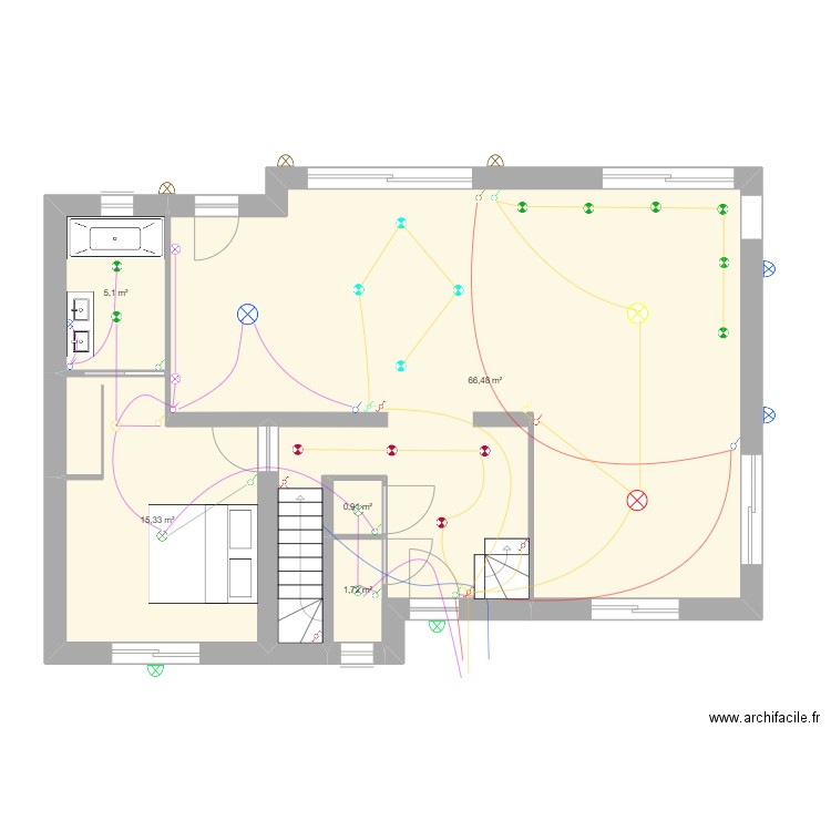 Antoine BISIAU éclairage RC. Plan de 5 pièces et 90 m2