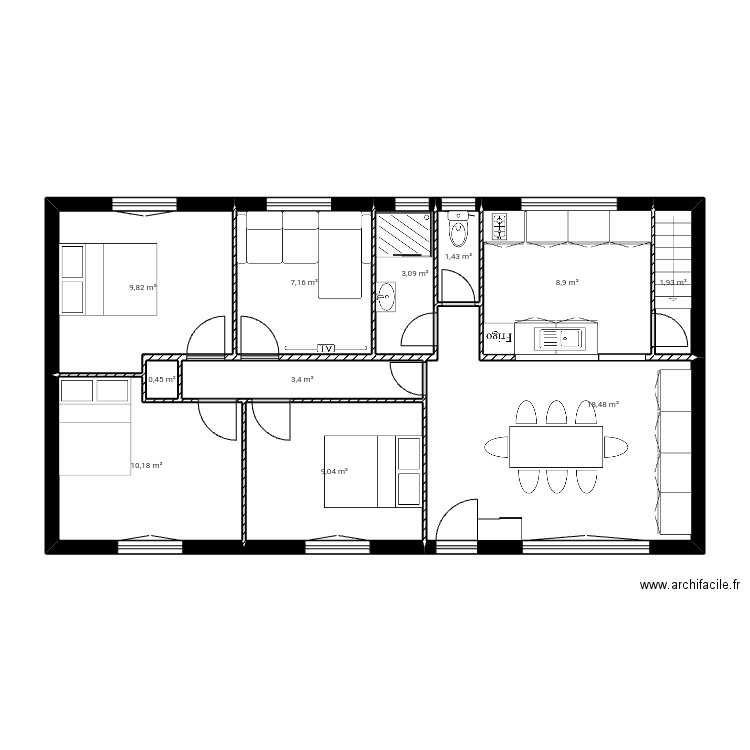 Plouray étage. Plan de 11 pièces et 74 m2